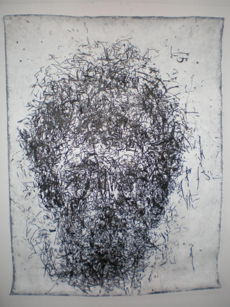'Head No. 1'.
Ink and Acrylic on unstretched canvas.
182 x 140cm